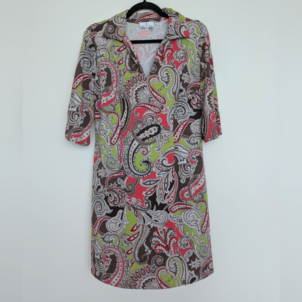 Jude Connally Colorful Paisley Print Half Sleeve Dress Sz M Made In USA